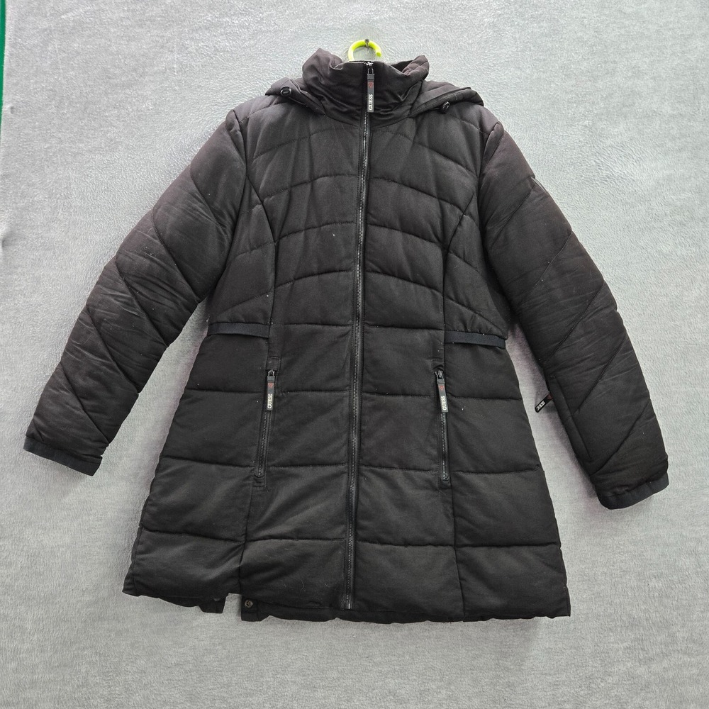 Guess Women Jacket‎ Large Black Puffer Coat Hooded Pockets Full Zip